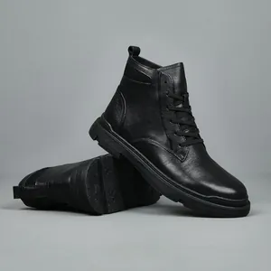 Stivali Martin classici da uomo in vera pelle nera, stile britannico alla moda