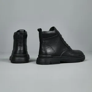 Classici stivali Martin in vera pelle nera da uomo, eleganti stivaletti casual alti
