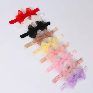 Set de 9 diademas elásticas para bebé con lindos lazos de tul con lunares de colores
