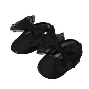 Zapatos de princesa negros para bebé con grandes lazos de malla de 0 a 1 año
