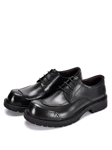 Scarpe Derby classiche in pelle nera da uomo con robusta suola spessa a carrarmato