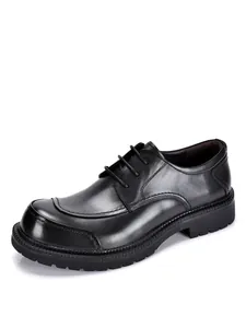 Scarpe derby classiche in pelle nera da uomo con suola spessa in gomma e lacci