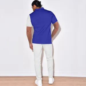 Back view of men's color-block corduroy shirt and pants casual sports set.