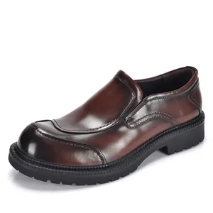 Zapatos de Vestir de Cuero Genuino para Hombre Capa Superior de Piel de Vaca Sin Cordones Suela Gruesa Mocasines Casuales para Oficina Primavera Otoño