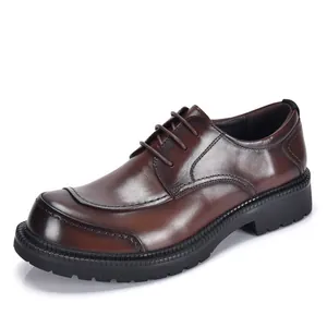 Scarpe da Uomo di Alta Qualità in Vera Pelle Business Casual Scarpe Derby Stringate Punta Tonda Suola Spessa Scarpe Eleganti