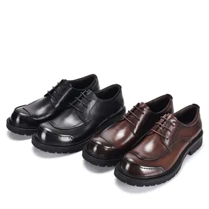 Scarpe stringate da uomo in vera pelle premium in nero e marrone con suola spessa