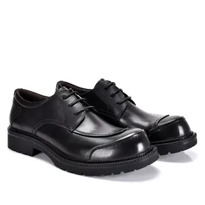 Scarpe Derby classiche in pelle nera con suole spesse per affari e occasioni casual
