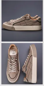 Detaillierte Ansicht der braunen Herren-Canvas-Schuhe mit Schnürdesign und Kontrastnähten
