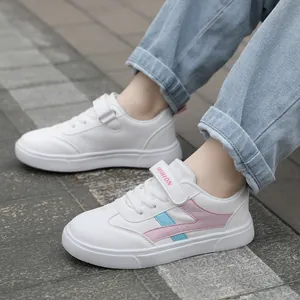 Scarpe da Board Bianche Casual per Bambini in Pelle Sintetica Chiusura a Strappo Sneakers Scolastiche Antiscivolo
