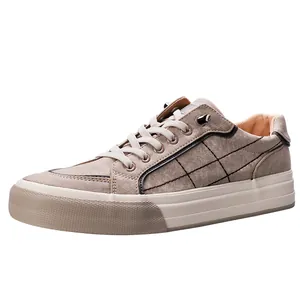 Stylische, atmungsaktive Herren-Freizeitschuhe aus Segeltuch in Khaki mit Schnürung