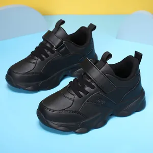 Zapatillas deportivas negras para niños de cuero sintético transpirable y duradero