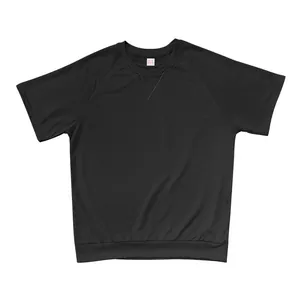Front view of a casual black short-sleeve sweatshirt-style T-shirt for men with V-stitch