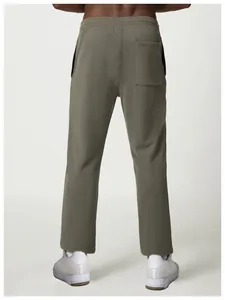 Back view of men's olive green casual sweatpants featuring an elastic waist and pockets