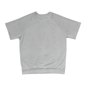 Rear view of a premium grey short sleeve sweatshirt featuring raglan sleeve design.