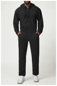 Men's relaxed fit black zip-up hoodie and sweatpants tracksuit for casual city walk