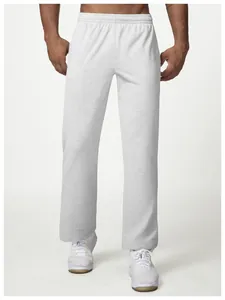 Close-up detail of men's loose fit light grey sweatpants for citywalk and home.