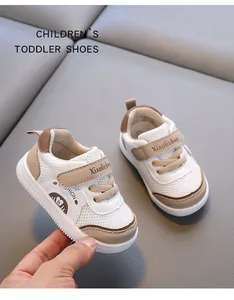 Detailed view of breathable mesh toddler walking shoes with a soft non-slip sole for kids