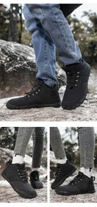 Detalle de botas de invierno negras con forro polar cálido y suela de cinco dedos.