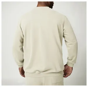 Vista posteriore di una felpa da uomo beige a girocollo in uno studio professionale