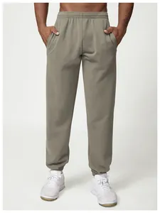 Front view of men's olive green fleece joggers with elastic waistband and ribbed cuffs