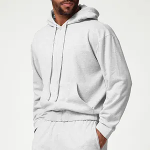Felpa con cappuccio e zip casual sportiva da uomo in grigio melange