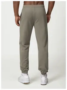 Detailed back view of men's grey casual joggers sweatpants with elastic cuffs for fitness