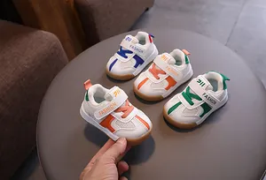 Detail view of breathable toddler walking shoes in multiple colors for boys and girls.