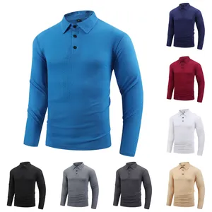 Men's casual long sleeve jacquard polo shirt in multiple stylish color options
