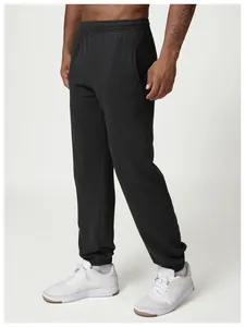 Close-up detail of men's black jogger sweatpants for athletic and casual home wear.