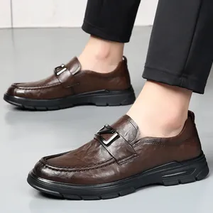 Mocassins en cuir marron véritable pour homme, style britannique chic et confortable