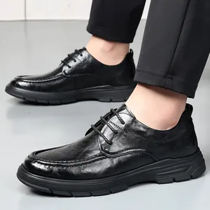 Chaussures classiques en cuir véritable noir pour hommes, style chic et décontracté