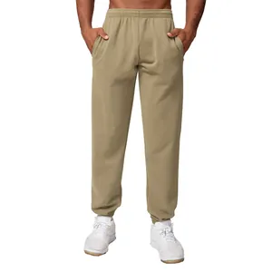 Men's olive green joggers with elastic waist and ribbed cuffs for casual sports