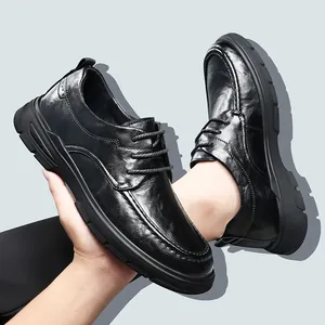 Chaussures de Ville Formelles en Cuir pour Hommes Style Britannique Décontracté Lacets Mocassins Semelle Caoutchouc Antidérapante
