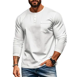 Men's Long Sleeve Henley T-Shirt Slim Fit Casual Tee With Chest Pocket Autumn Winter Breathable Polyester Base Layer Top