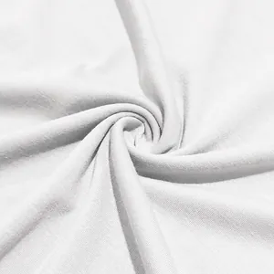 Detailed close-up showing the soft white breathable knit fabric texture of a men's t-shirt