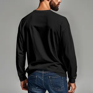Detailed back view of a high-quality slim fit men's black long sleeve crew neck t-shirt