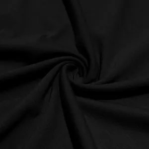 Close-up of black breathable knit fabric texture for men's long-sleeve T-shirt.