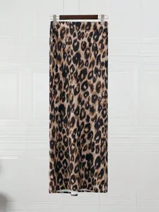 Slim fit leopard print maxi skirt for women with floor-length design for 2024 fashion