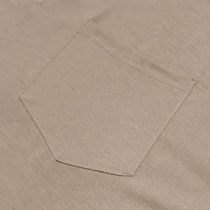 Close-up detail of a men's t-shirt breast pocket with premium double-needle stitching
