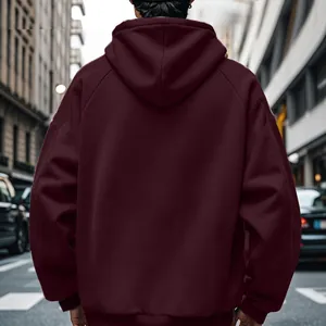 Back view of a premium maroon fleece-lined hooded sweatshirt with a casual loose fit