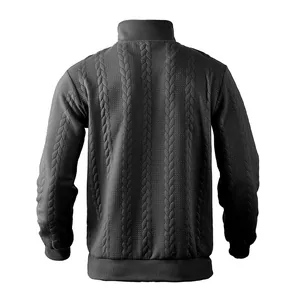 Back view detail of a men's vintage heavyweight sweatshirt with cable knit jacquard texture