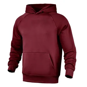 Premium maroon men's fleece hooded sweatshirt featuring a front kangaroo pocket design.