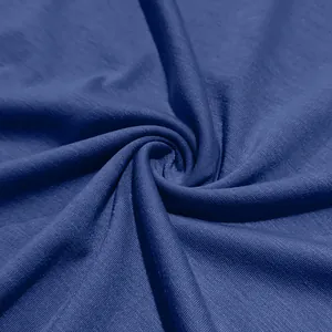 Detailed close-up of navy blue breathable knit fabric for men's long sleeve T-shirt.