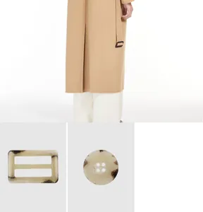Detail of urea resin buttons and buckle with marble pattern for high-end coats