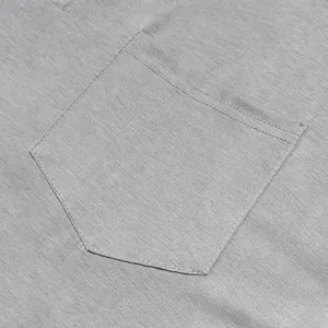 Macro view of breast pocket on grey long sleeve jersey t-shirt with clean stitching