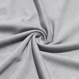 Detailed view of the soft grey knit fabric texture for a men's breathable casual long sleeve T-shirt