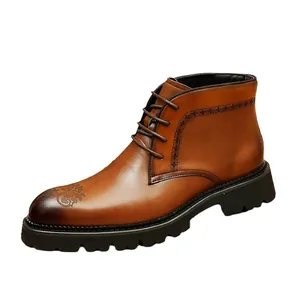Botas brogue de cuero marrón vintage para hombre con tallas elegantes y suelas