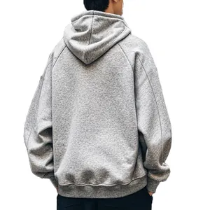 Back view of a gray oversized fleece-lined hoodie for men with drop shoulder design.