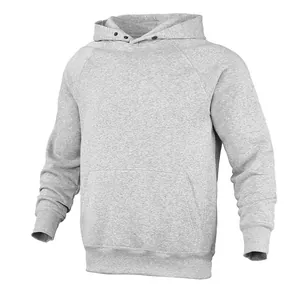 Classic light grey fleece hooded sweatshirt with kangaroo pocket and raglan sleeves for men
