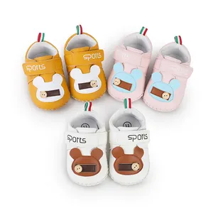 Scarpe Primi Passi Neonato Casual Antiscivolo Orso Cartone Animato Suola Morbida Pelle Sintetica PU Velcro Scarpe da Camminata per Bambini